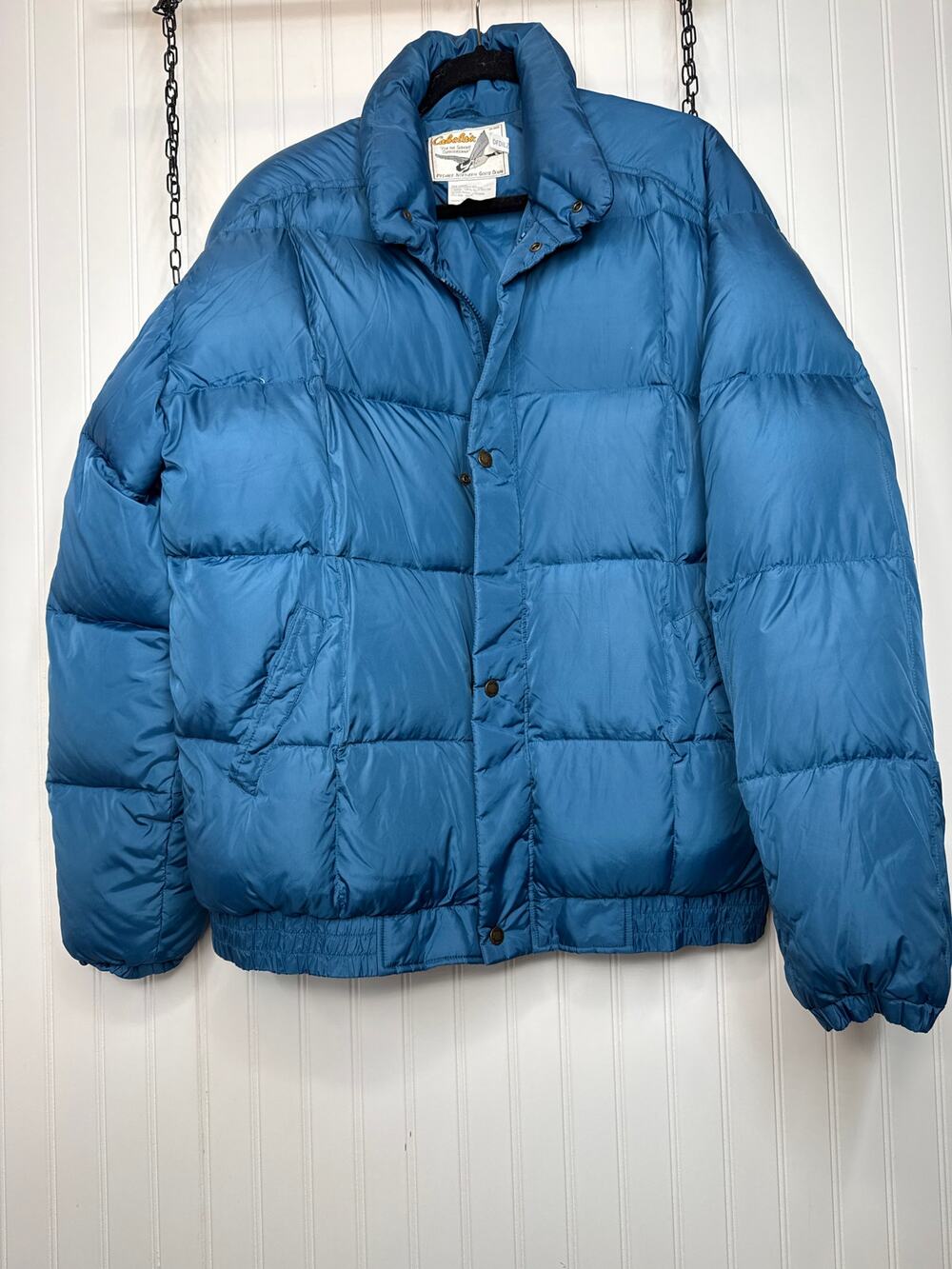 Cabelas Premier Northern Goose Down Puffer Jacket Blue Y2k Gorp Mens Size XL